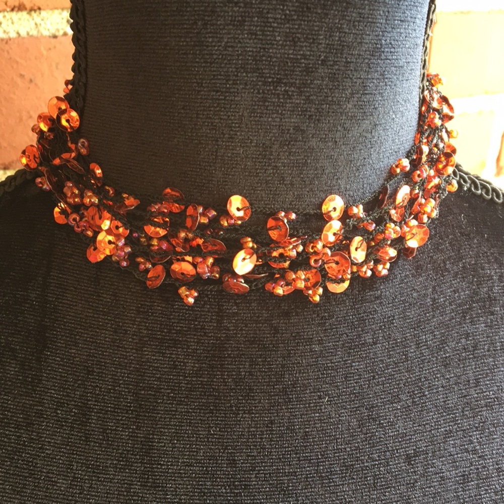 Vintage Orange and Black Choker Necklace